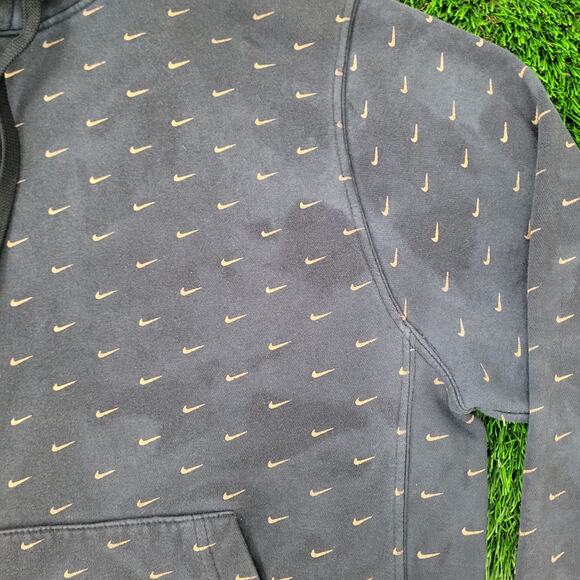 NIKE Swoosh Hoodie Medium 23x25 Baggy Faded Black AOP - Picture 12 of 16